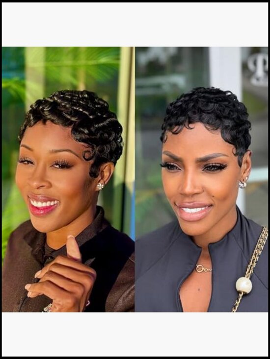 Short Pixie Cut Wig Human Hair Glueless Layered Wavy Natural  display picture 1